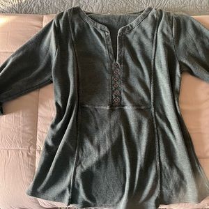 Dusty Forest Green knit long shirt ladies size L, 3/4 sleeves